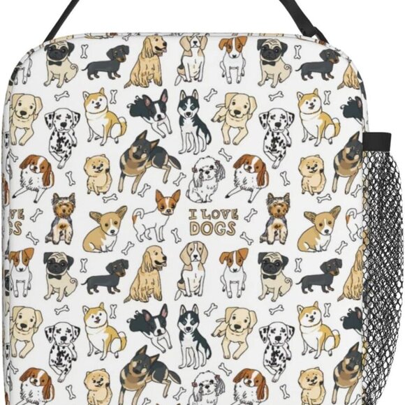Cute Dogs Puppy Pet Insulated Lunch Box For Women Man, Portable Lunch Bag Reusab - Picture 1 of 7